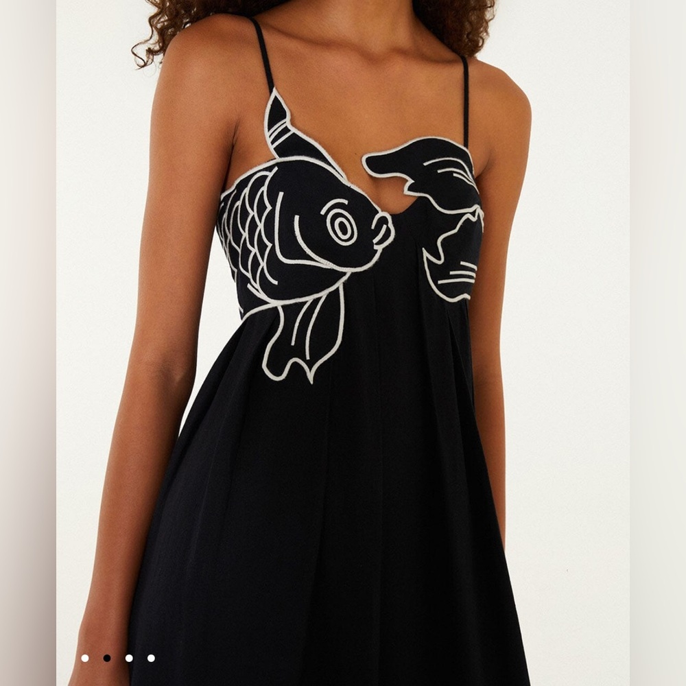NWT FARM RIO Black Fish Top Lenzing™ Ecovero™ Euroflax™ Maxi Dress, Size L
